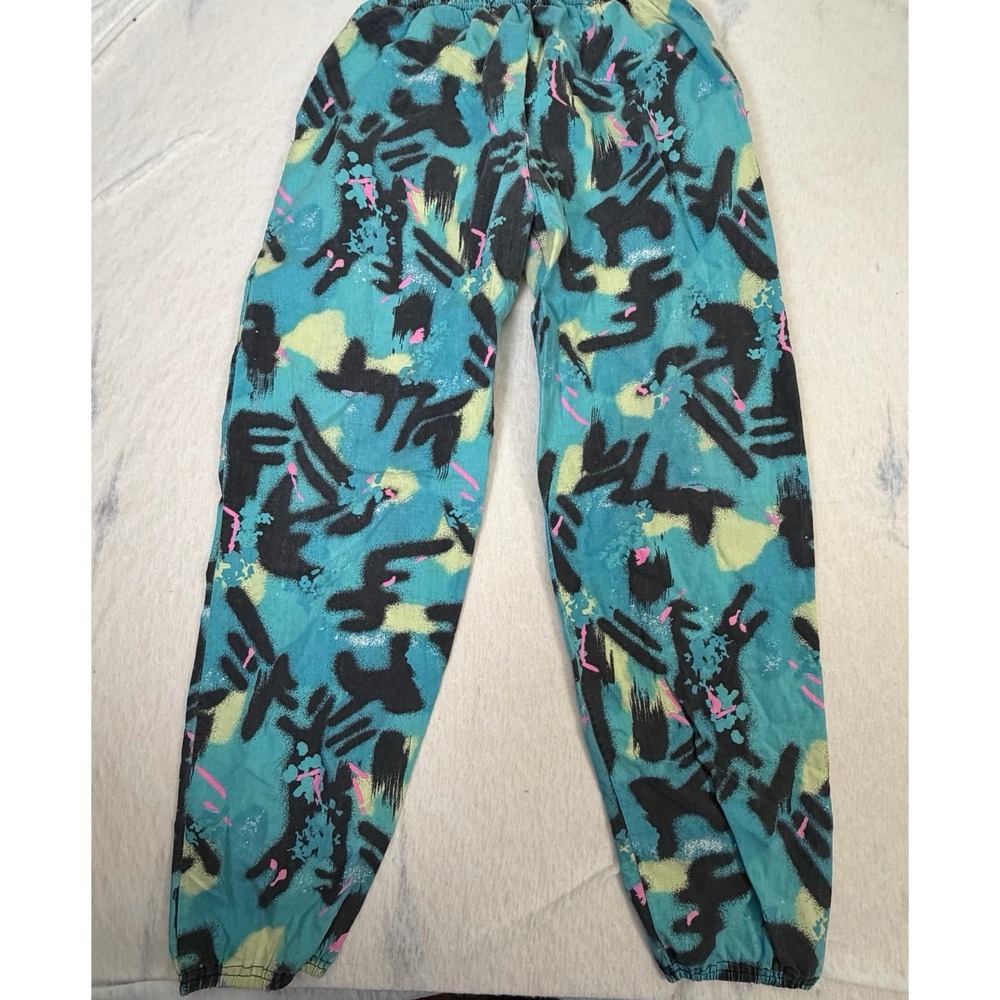 Vintage Athletic Works Pants L Teal Abstract 90s Joggers Retro USA